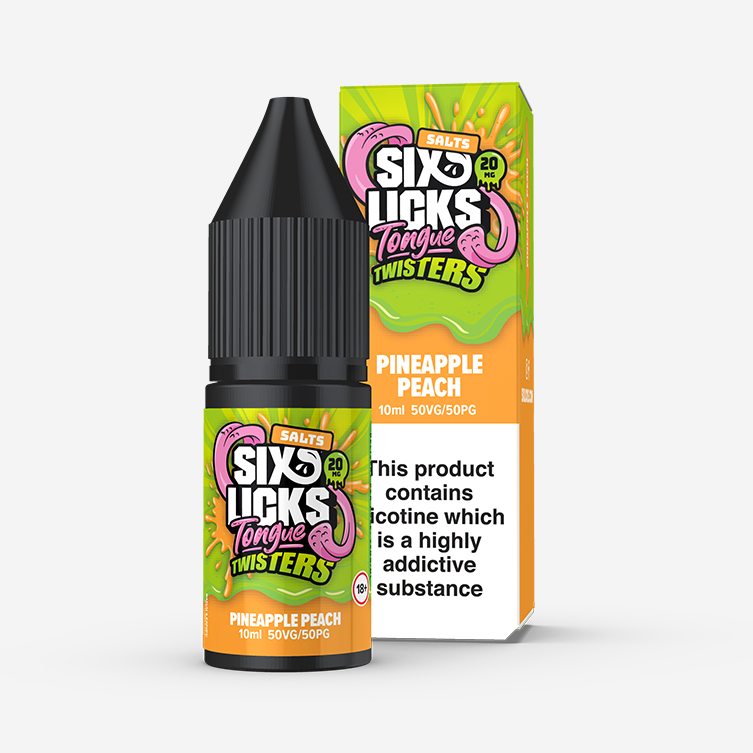 Six Licks Tongue Twisters – Pineapple Peach 10ml Salt Nicotine E-liquid